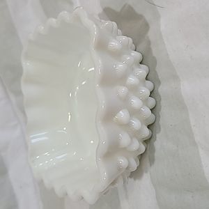 Vintage 1960's Fenton Milk Glass Hobnail Ruffled Four Square Decorative Dish